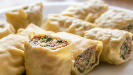 An image of some swabian dumplings with minced meat fillingの写真素材