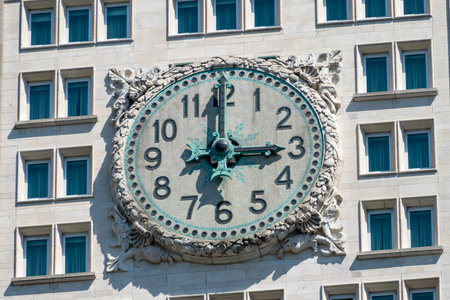 An image of a big clock on a building in New York