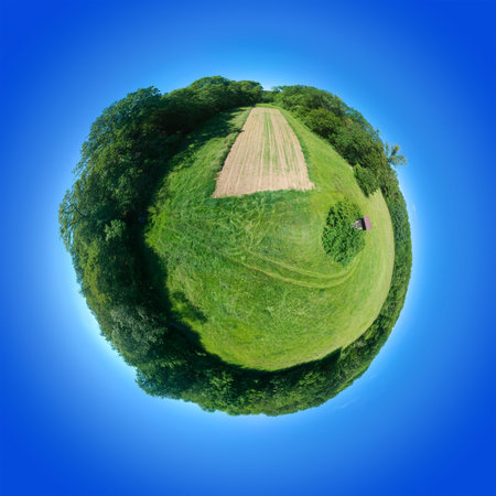 A 360 degrees spherical panorama rural meadow south Germany