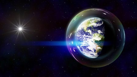 safe planet earth bubble in space 3D illustration