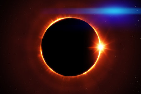 total sun eclipse with stars and flare illustration