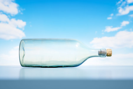 A lying glass bottle landscape scenery background 3D illustration