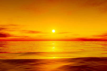 A beautiful golden ocean sunset 3D illustrationの写真素材