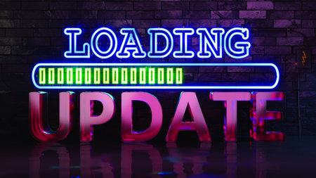 Neon lights loading update, 3D illustration
