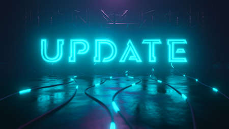 Update neon sign with glowing cable, 3D illustrationの写真素材