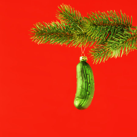 An image of a typical Christmas gherkin decorationの写真素材