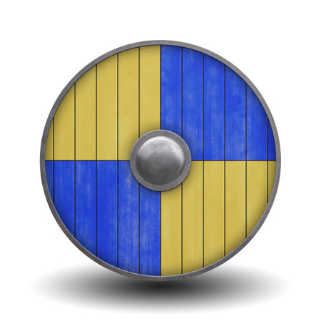 An illustration of a vintage wooden knight shield
