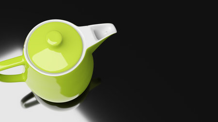 A green ceramic coffee pot with fault imperfections. 3D illustrationの写真素材