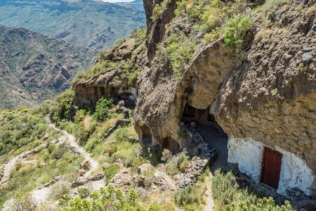 Old historical cave village on Gran Canaria called Acusa Secaの写真素材