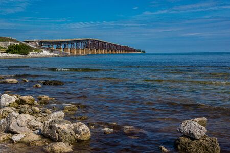 Old railway bridge crossing the Florida Keysの写真素材