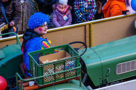 Bad Wimpfen, Germany - February 2012: Carnival Parade through the city with groups of musicians and...