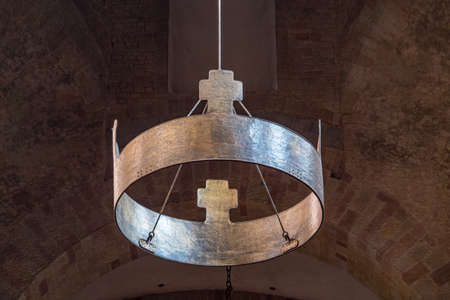 Ring with crosses hanging from the ceiling in the dome of Speyerのeditorial素材
