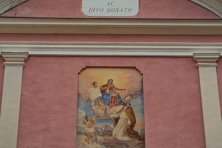 Detail of a small colorful village church in Italyのeditorial素材
