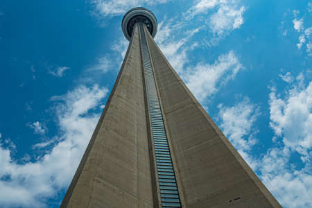 Toronto Canada 27. July 2019: CN Tower in front of blue sky with white cloudsのeditorial素材