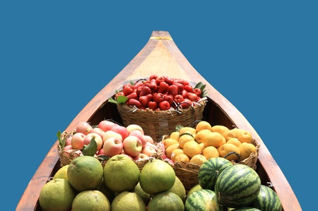 various  fruits on the boatの写真素材