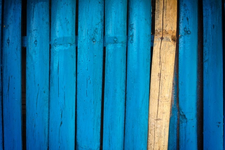 Bamboo wall painted blueの写真素材