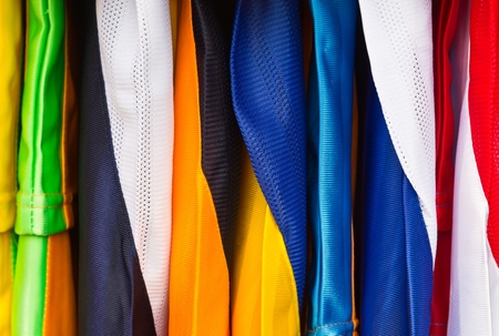 Colorful jerseys lined togetherの写真素材