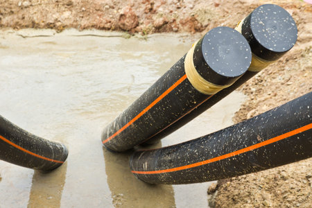 Underground electrical conduits in progress of work