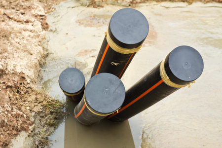 Underground electrical conduits in progress of work