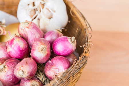 Onions in the basketの写真素材