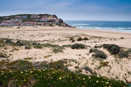 A small picturesque town with sandy beach.の写真素材