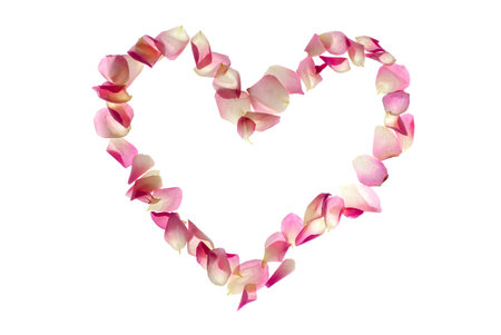 A lovely heart build out of pink rose petals.