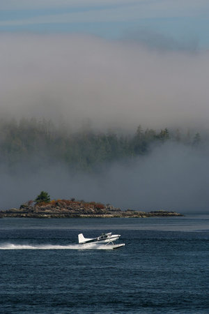 Float Plane Accelerates for Takeoff in Tofino on Vancouver Island in Canada