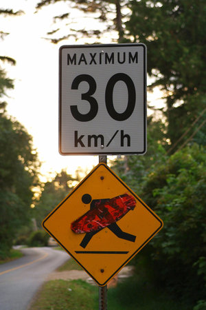 A Homemade Surfer Crossing Sign in Tofino British Columbia in Canadaの写真素材
