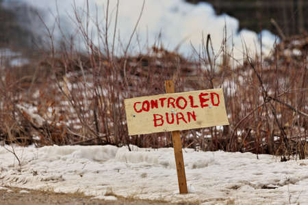 Controlled Burn on a Farm Property where Forest has been Cut Down to make more Arable Farmlandの写真素材