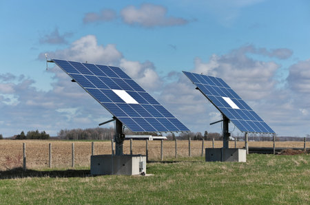Solar Panels Outside a Residential Home and Hobby Farm on a Sunny Day