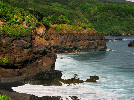 View of Hana Maui Ocean Coastline from Kuloa Point Trail at Haleakala National Park Oheo Gulchの写真素材