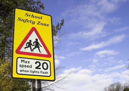 School Safety Zone Roadside Warning Signの写真素材