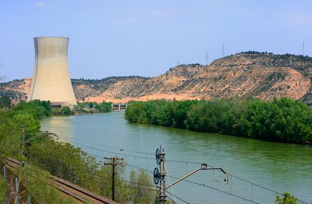 Asco Nuclear Power Plant over the Ebro river (Tarragona, Spain)のeditorial素材