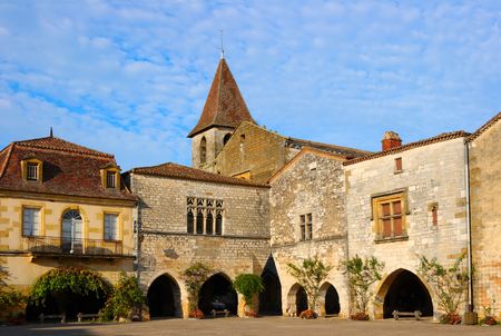 The bastide of Monpazier (Dordogne, France), founded in 1284の写真素材