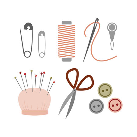 Set of sewing tools and accessories. Vector illustration in flat style.のイラスト素材