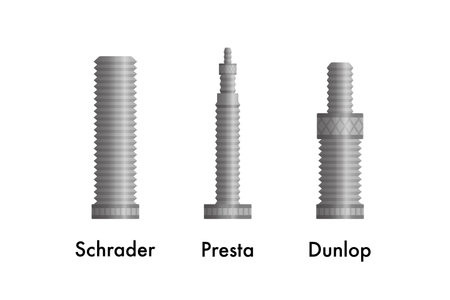 Bike tire valve types. Schrader, Presta and Dunlop.の写真素材