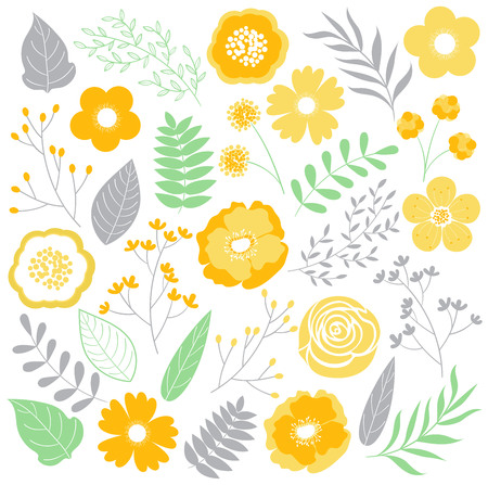 Vector yellow flowers with leaves and branchesのイラスト素材