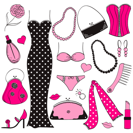 Vector ladies pink and black fashion setのイラスト素材