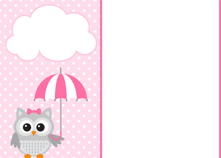 Vector baby owl pink template with polka dot backgroundのイラスト素材