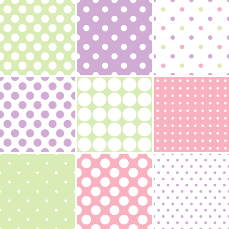 Vector pastel polka dot seamless pattern setのイラスト素材