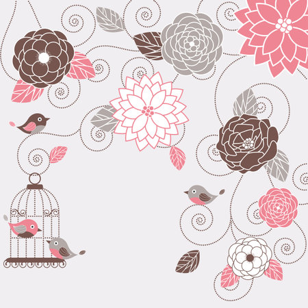 Vector wedding card with flowers and birdsのイラスト素材