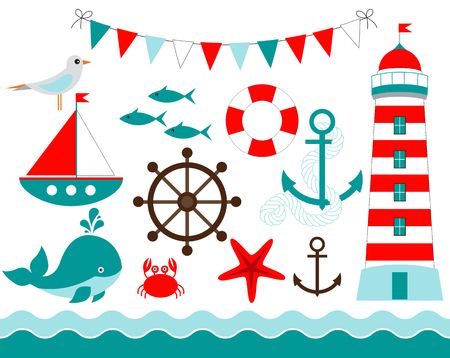 Vector turquoise and orange sea nautical setのイラスト素材
