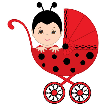 Vector cute baby girl wearing ladybug costume. Vector baby girl. Newborn vector illustration.のイラスト素材