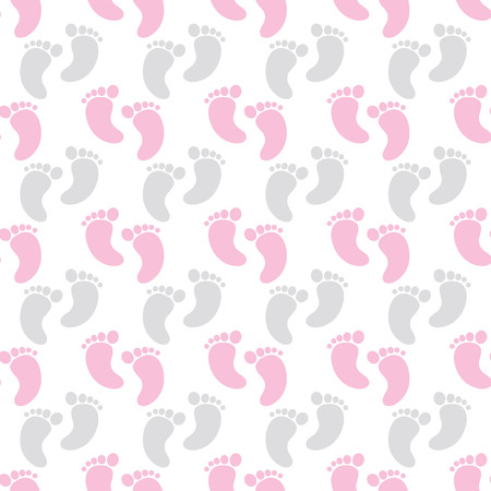 Vector seamless pattern with baby girl footprints on white background.のイラスト素材