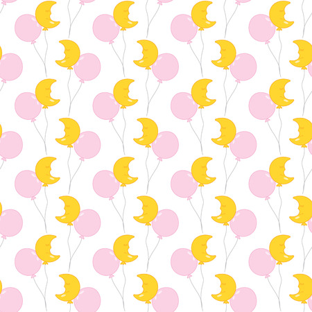 Vector seamless pattern with pink and yellow balloons on white background. Seamless pattern for baby girl shower. Baby girl vector illustration.のイラスト素材