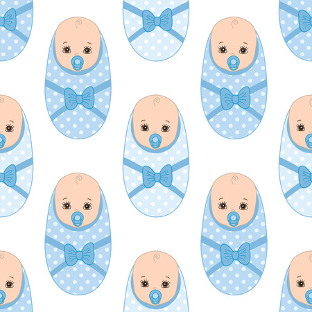 Vector seamless pattern with baby boy on white background.のイラスト素材