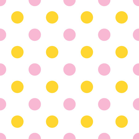 Vector seamless pattern with pink and yellow polka dot on white background.のイラスト素材