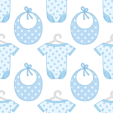 Vector seamless pattern with baby boy clothes on white background.のイラスト素材