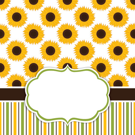 Vector card template with sunflowers. Card template for bridal shower, birthday, wedding, party and Thanksgiving Day with space for your text. Vector sunflower. Vector illustration.のイラスト素材
