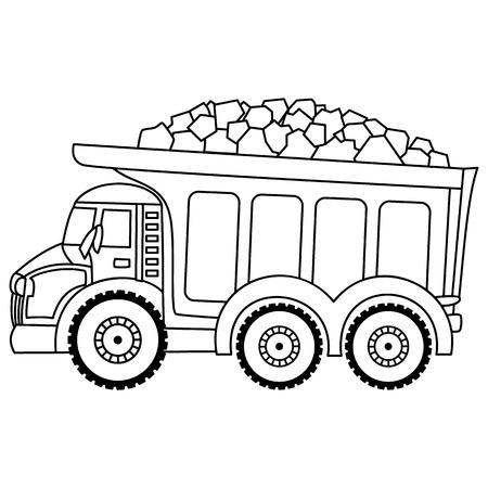 Vector dump truck. Vector construction transport. Black and white vector truck.のイラスト素材